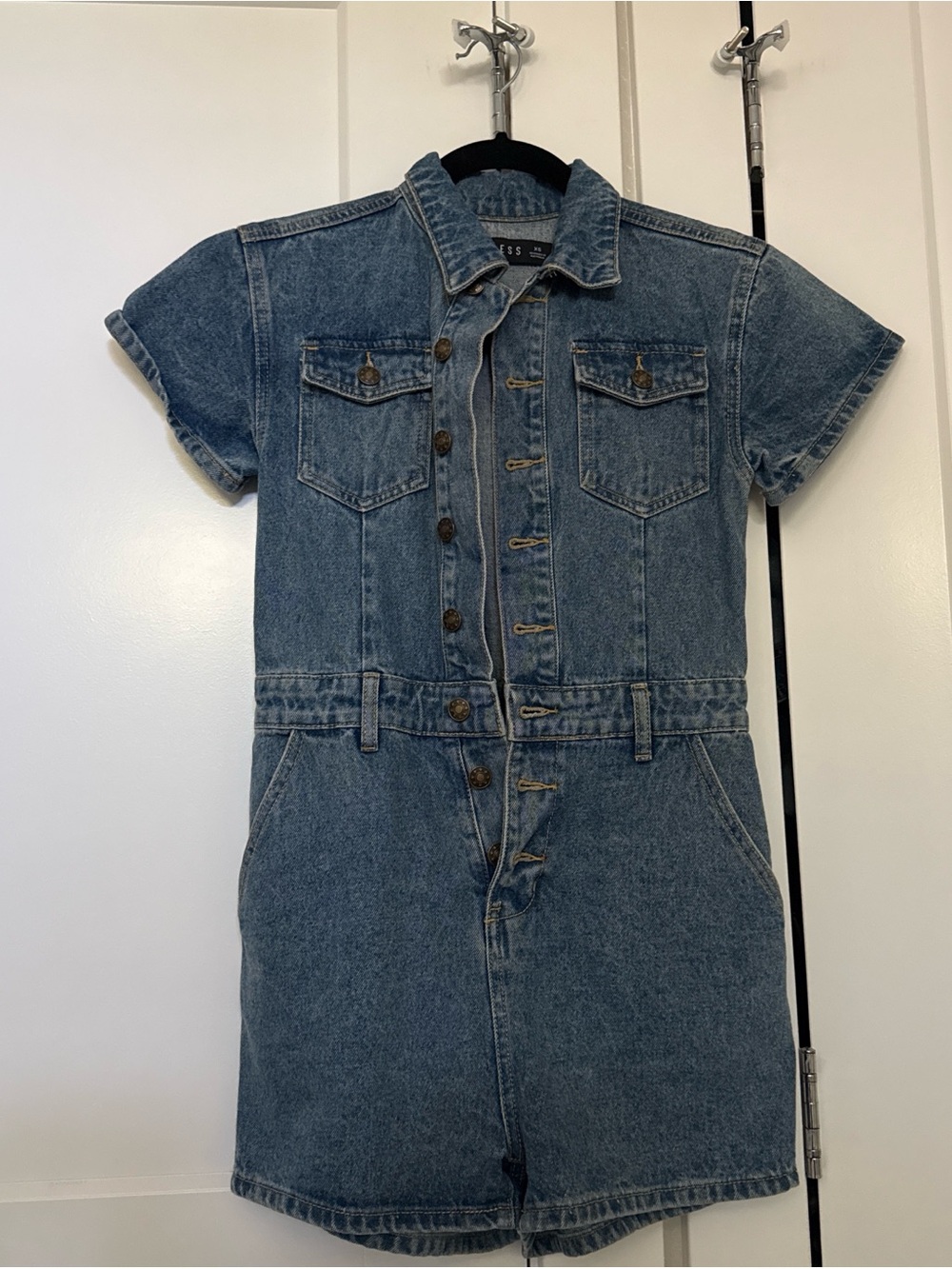 Denim Short Sleeve Romper - Blue